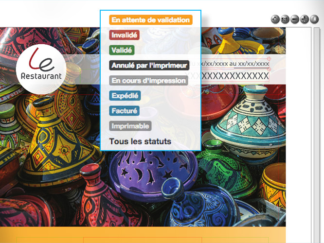 Workflow de validation: écran des commandes avec statuts